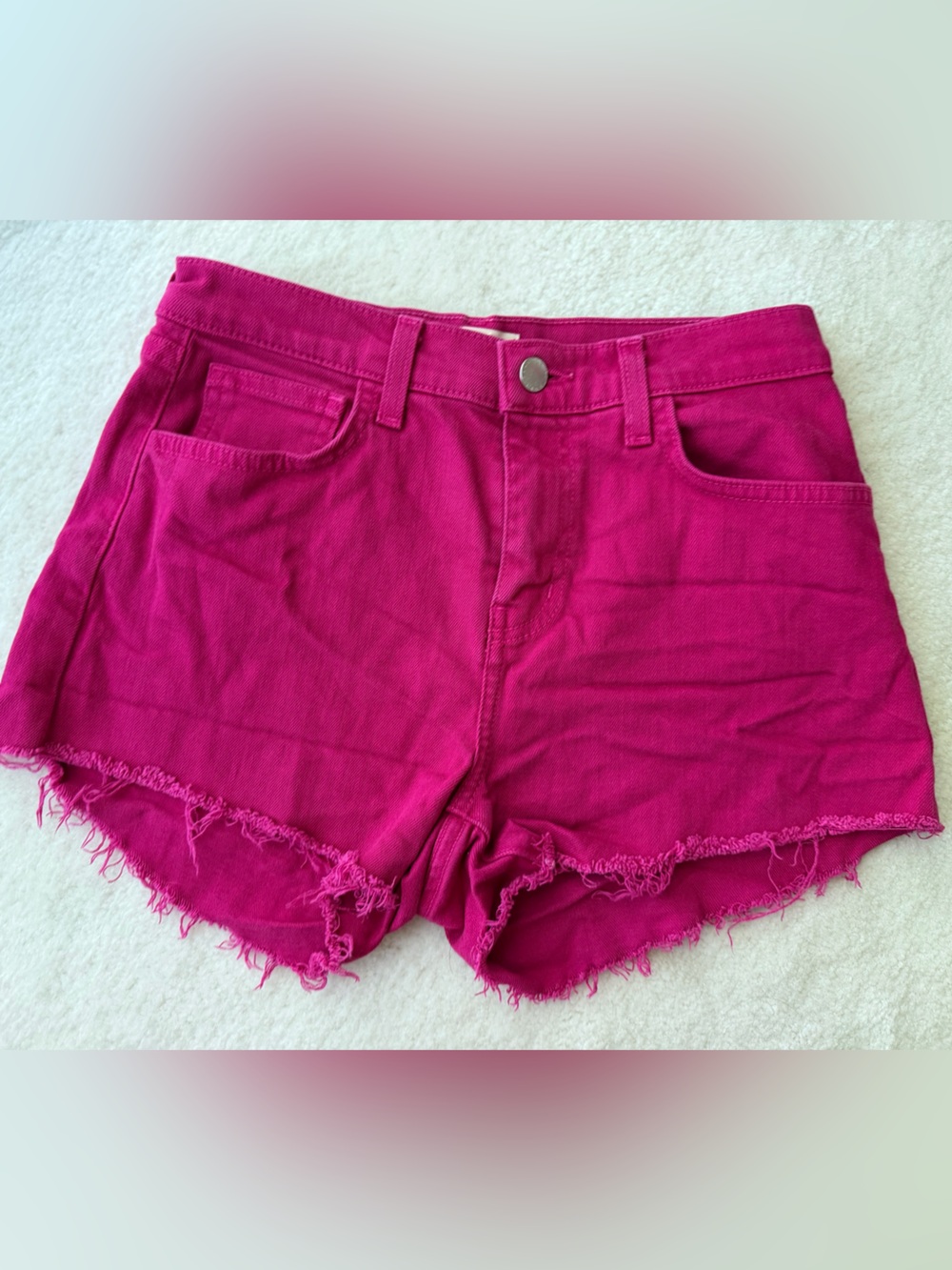 L'AGENCE Hot Magenta Denim Cutoff Shorts